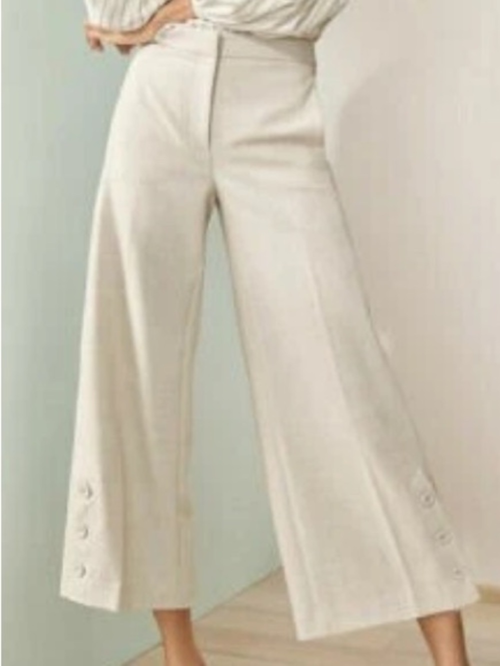 Ann Taylor Marina Pants Womens 12T Tall Beige High Rise Wide Leg Ankle Work